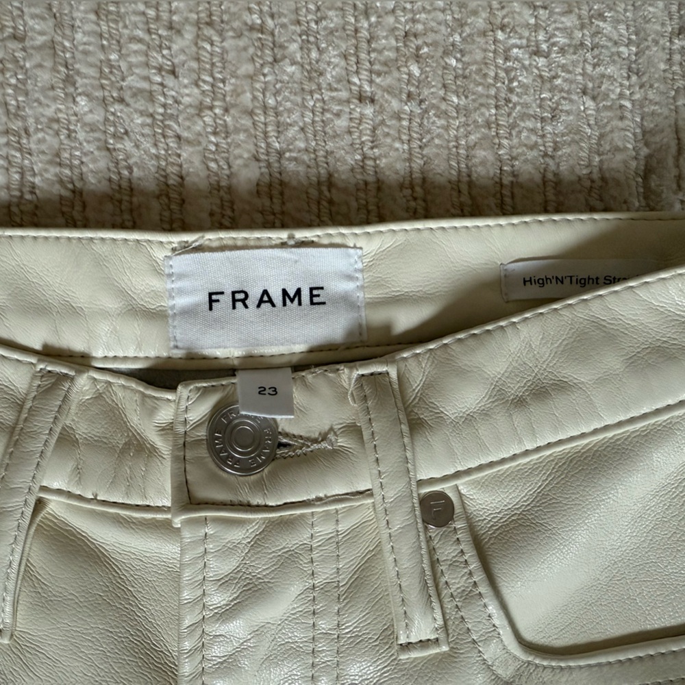 Frame Le High N Tight Straight Leg Recycled Leather Pants Bone Cream - Picture 6 of 7